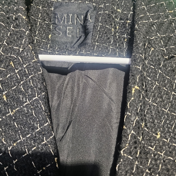 Mina Self Womens 2X Black and White Tweed Blazer PTP 23 - Picture 3 of 4